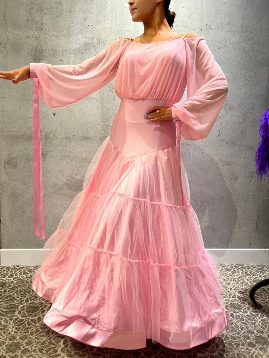 ピンクチュールティアードスカート準正装スタンダードドレス