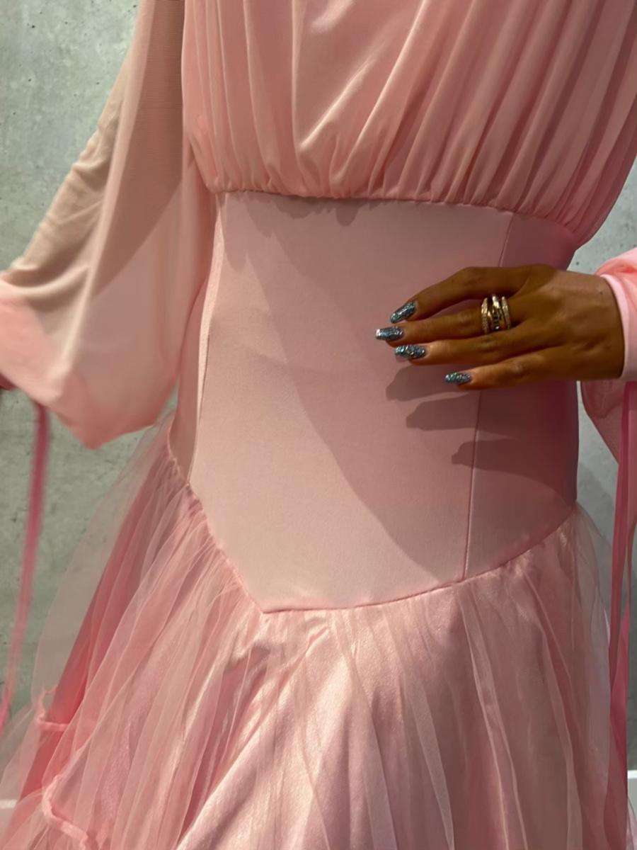 ピンクチュールティアードスカート準正装スタンダードドレス